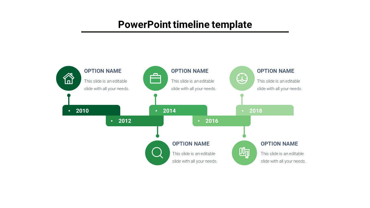 Free - Awesome PowerPoint Timeline Template In Green Color